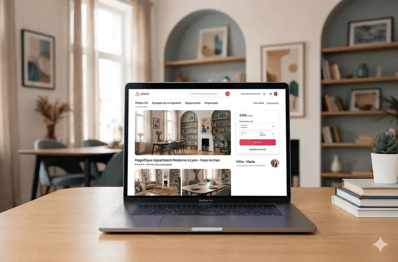 Annonce Airbnb ouverte sur un ordinateur portable